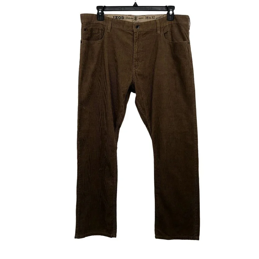 IZOD Pants Mens 38x32 Used Corduroy Casual Career Saltwater Wash Straight Cut